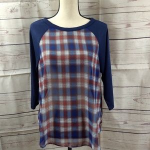 Love Fire Blue Plaid Long Sleeve Top